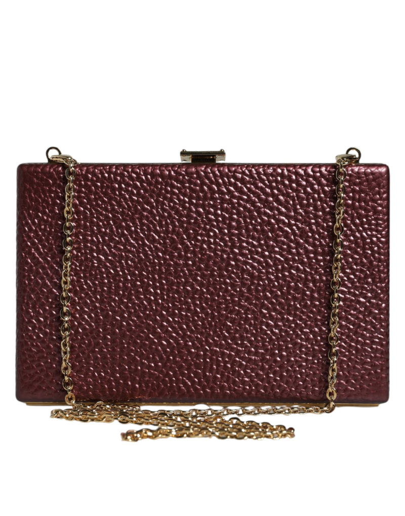 Maroon Leather Clutch Evening Crossbody Bag-Dolce & Gabbana-LabelTerrace.com
