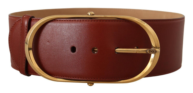 Maroon Leather Gold Metal Oval Buckle Belt-Dolce & Gabbana-LabelTerrace.com