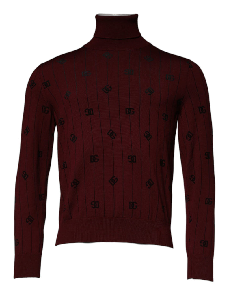 Maroon Monogram Turtleneck Pullover Sweater-Dolce & Gabbana-LabelTerrace.com