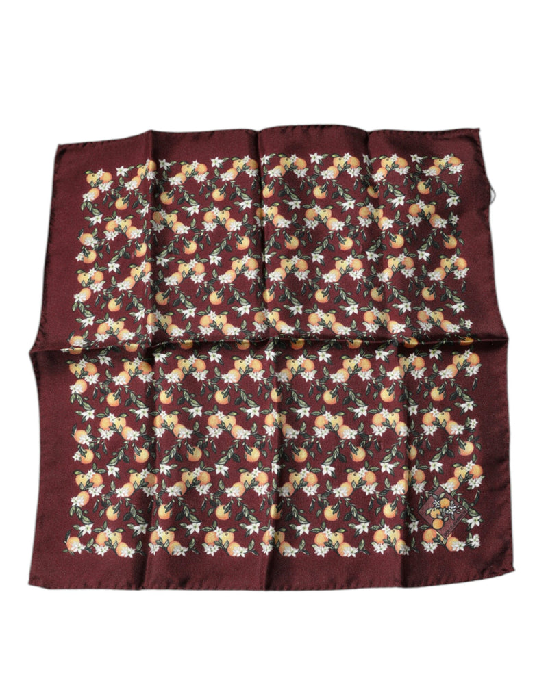 Maroon Oranges Silk Square Handkerchief Scarf-Dolce & Gabbana-LabelTerrace.com