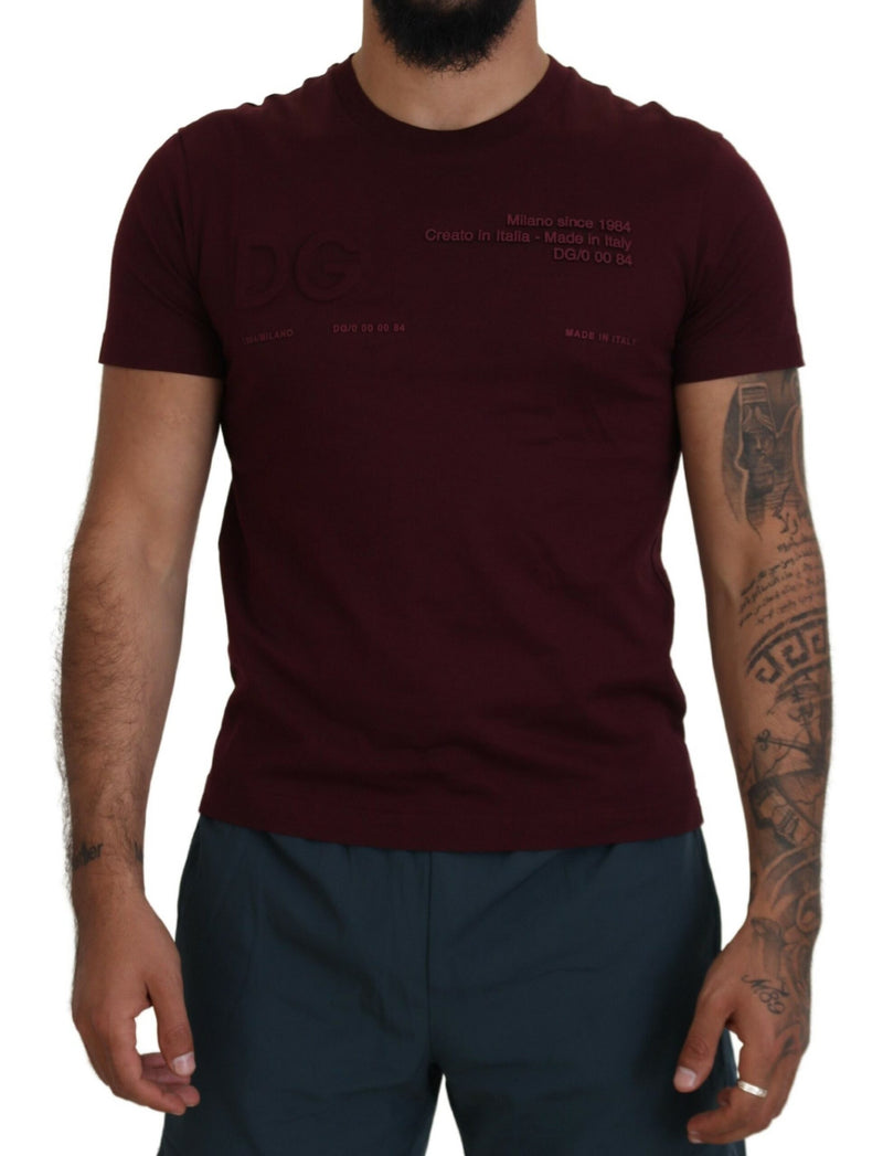 Maroon Printed Short Sleeves Men T-shirt-Dolce & Gabbana-LabelTerrace.com
