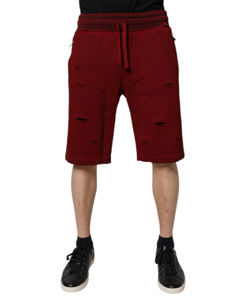 Maroon Rip Style Bermuda Sweatshorts Shorts-Dolce & Gabbana-LabelTerrace.com