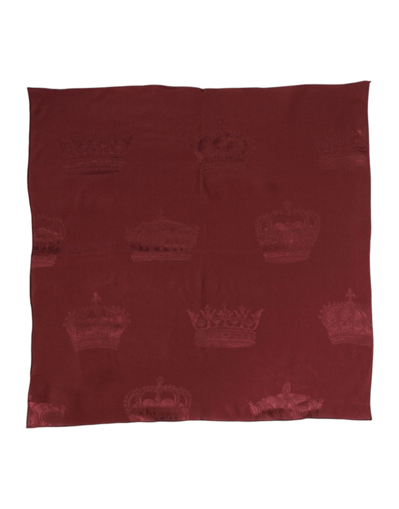 Maroon Silk Crown Square Men Foulard Scarf-Dolce & Gabbana-LabelTerrace.com