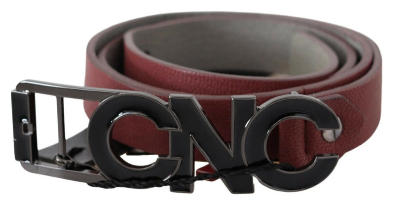 Maroon Skinny Leather Logo Fashion Belt-Costume National-LabelTerrace.com