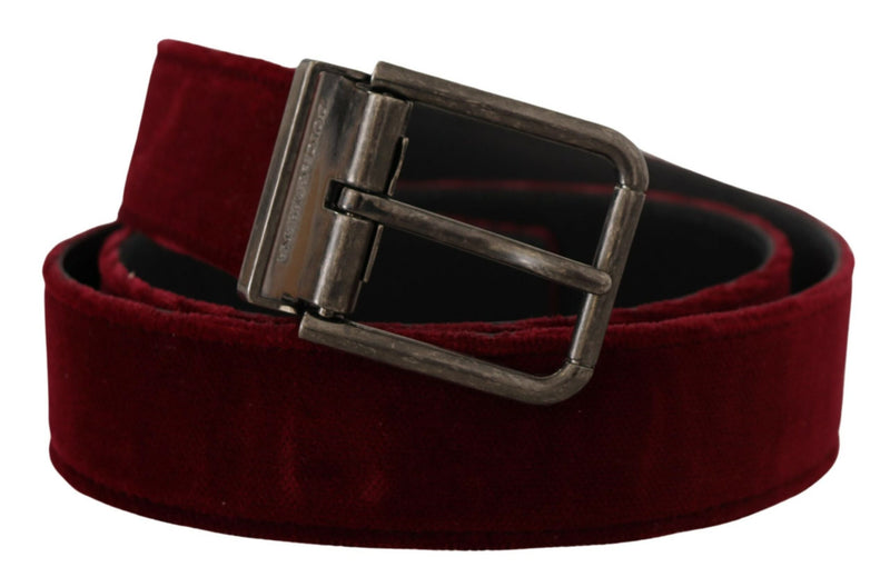 Maroon Velvet Leather Wide Vintage Metal Buckle Belt-Dolce & Gabbana-LabelTerrace.com