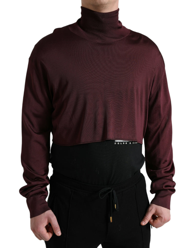 Maroon Viscose Turtleneck Pullover Sweater-Dolce & Gabbana-LabelTerrace.com
