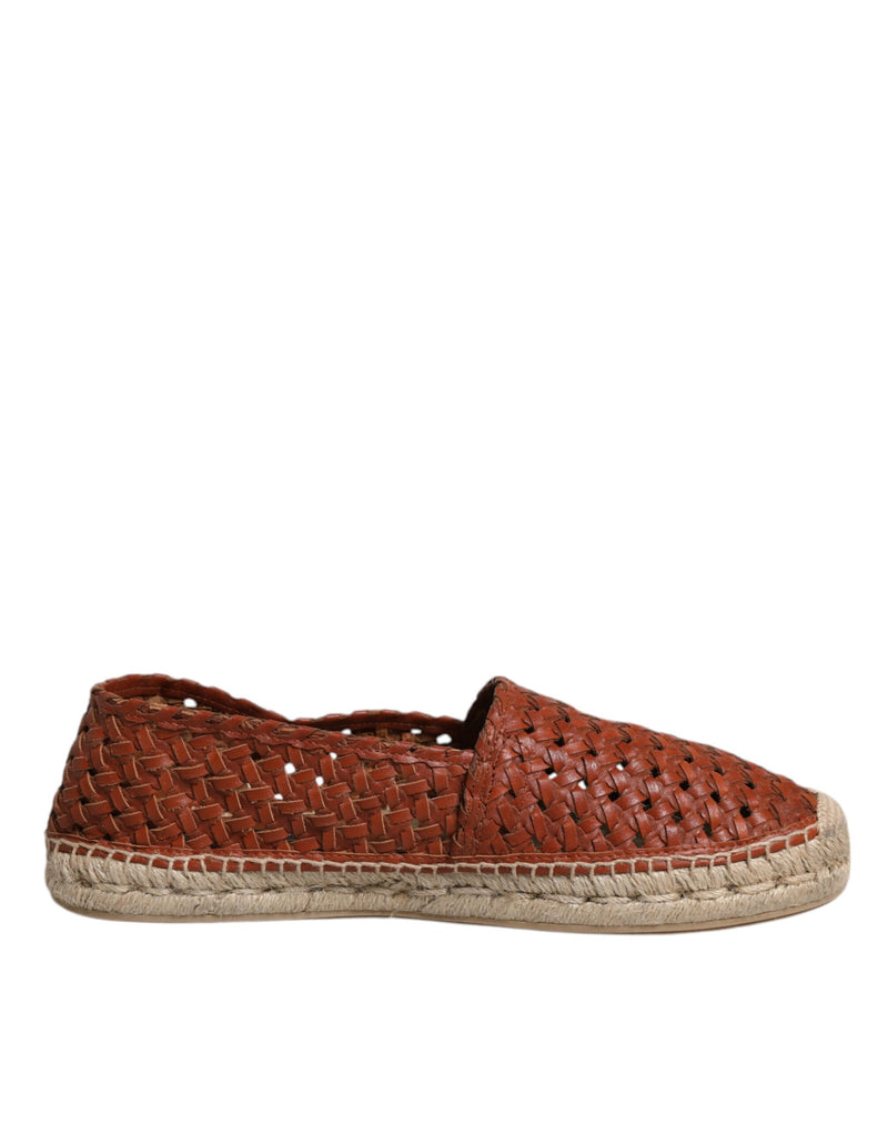 Maroon Woven Leather Men Espadrille Shoes-Dolce & Gabbana-LabelTerrace.com