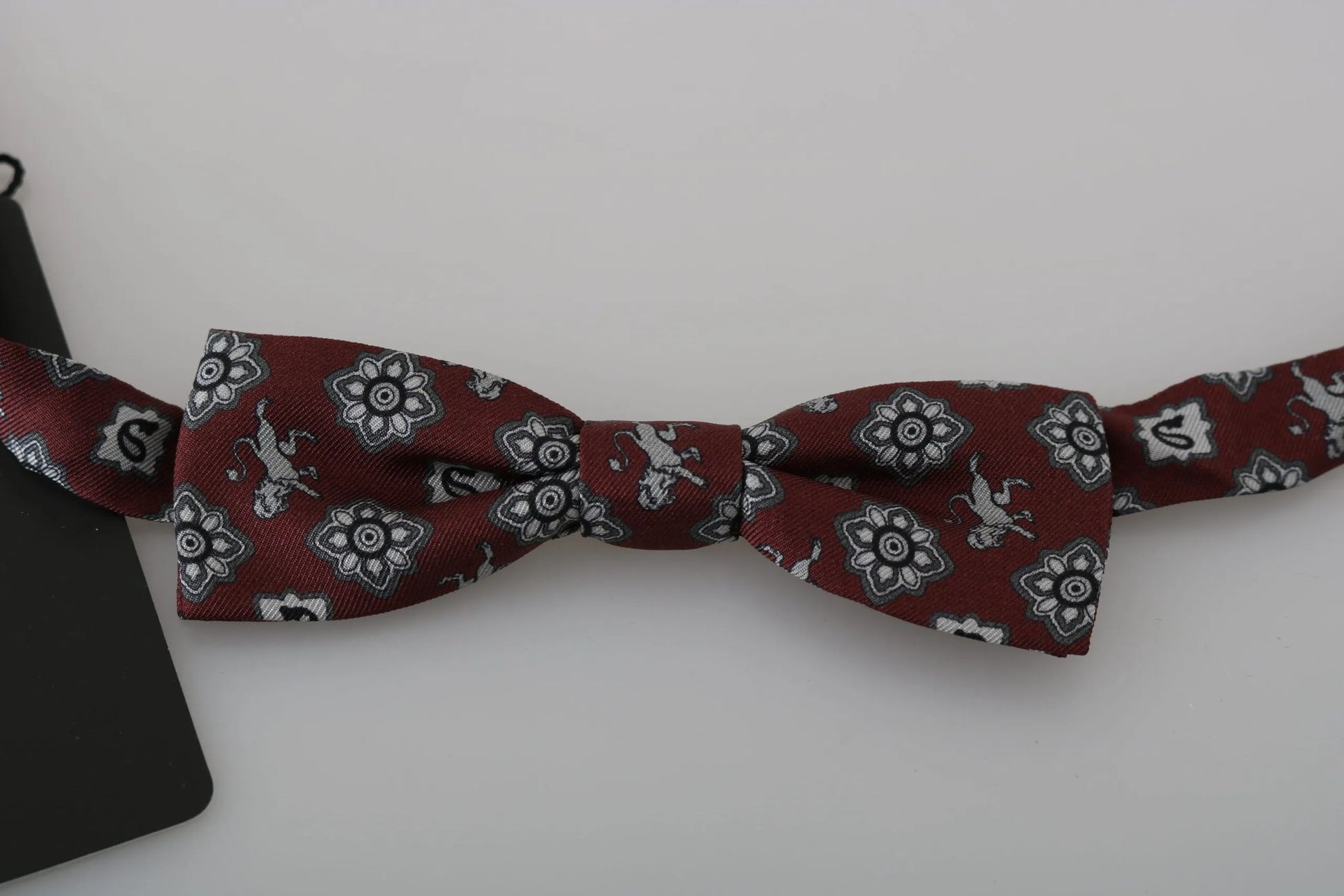 Men Bordeaux Maroon Lion Silk Adjustable Neck Bow Tie-Dolce & Gabbana-LabelTerrace.com