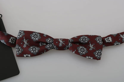 Men Bordeaux Maroon Lion Silk Adjustable Neck Bow Tie-Dolce & Gabbana-LabelTerrace.com