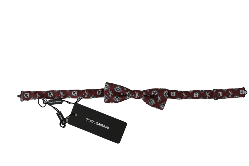 Men Bordeaux Maroon Lion Silk Adjustable Neck Bow Tie-Dolce & Gabbana-LabelTerrace.com
