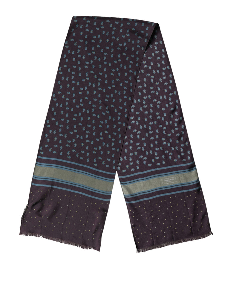 Men Scarf Maroon Patterned Silk Neck Foulard 132cm x 33cm