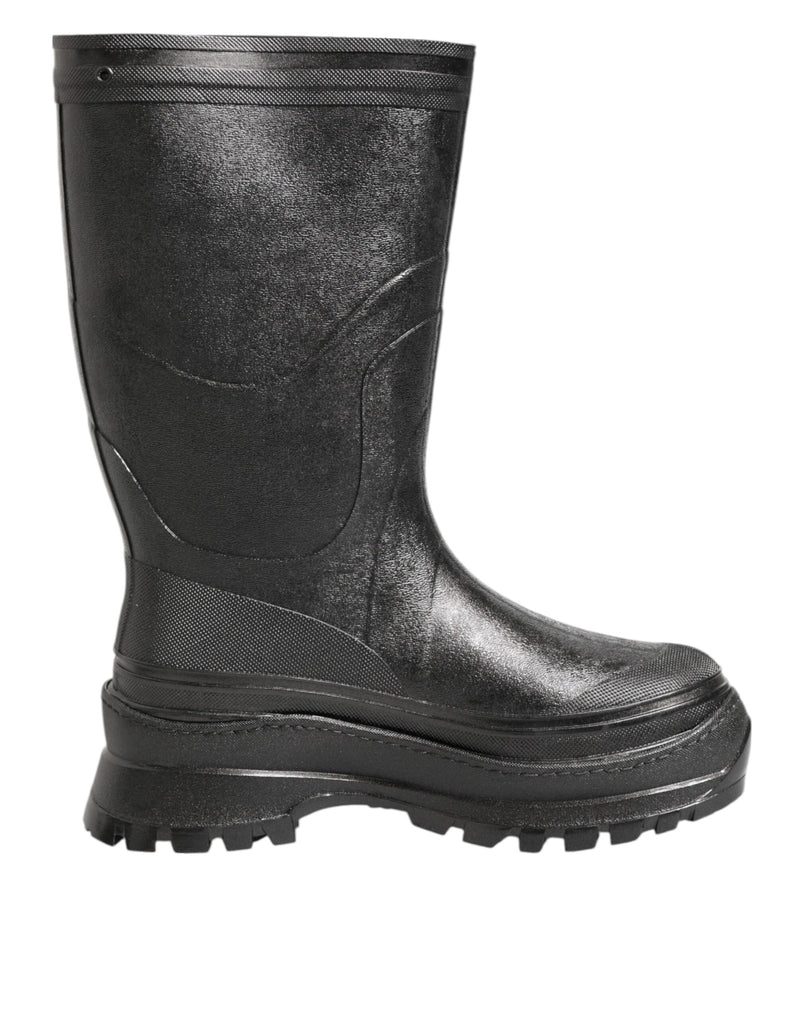 Metallic Black Pull On Rain Boots Men Shoes-Dolce & Gabbana-LabelTerrace.com