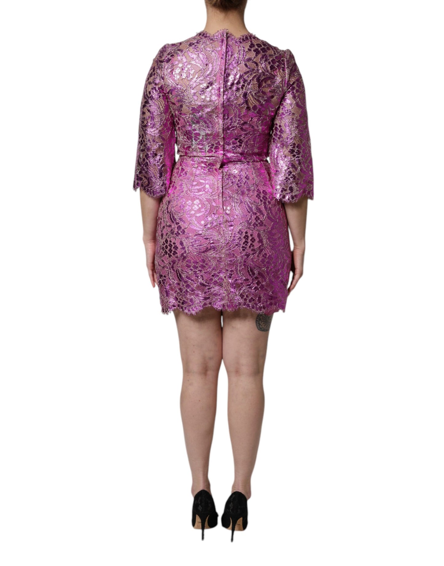 Metallic Fuchsia Floral Sheath Mini Dress-Dolce & Gabbana-LabelTerrace.com