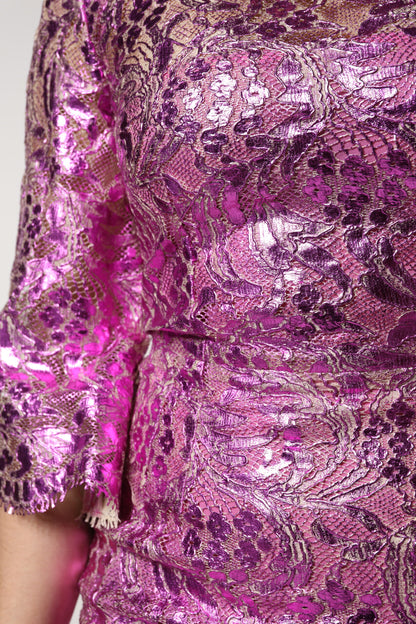 Metallic Fuchsia Floral Sheath Mini Dress-Dolce & Gabbana-LabelTerrace.com