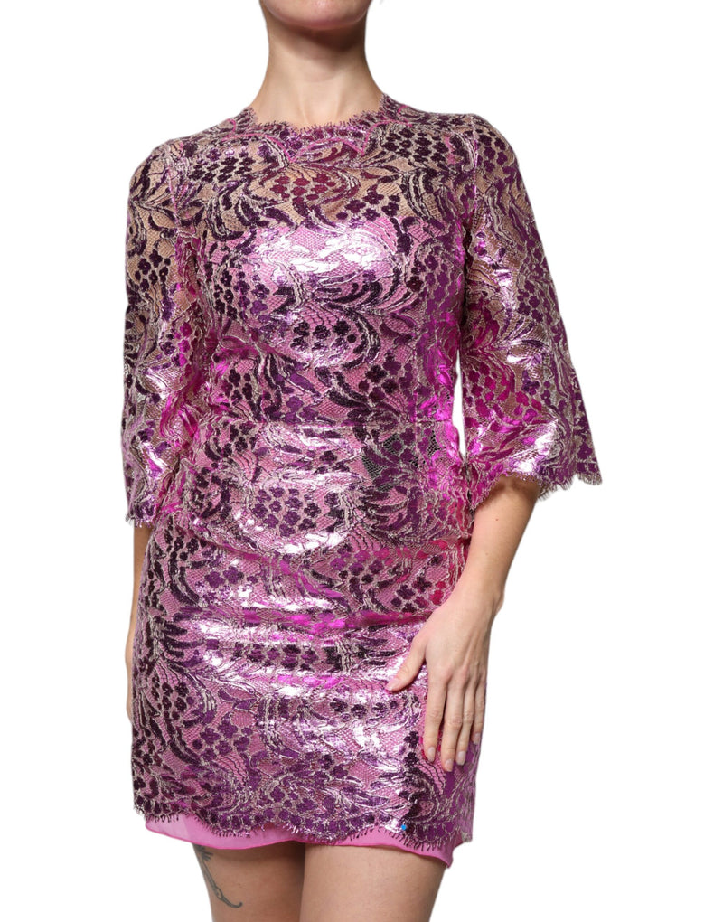 Metallic Fuchsia Floral Sheath Mini Dress-Dolce & Gabbana-LabelTerrace.com