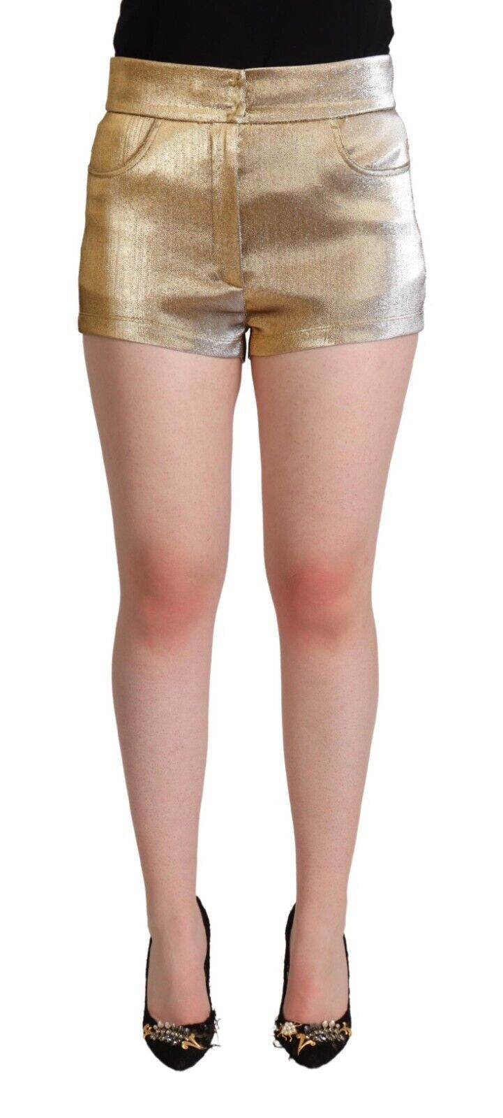 Metallic Gold Cotton Mid Waist Hot Pants Shorts-Dolce & Gabbana-LabelTerrace.com