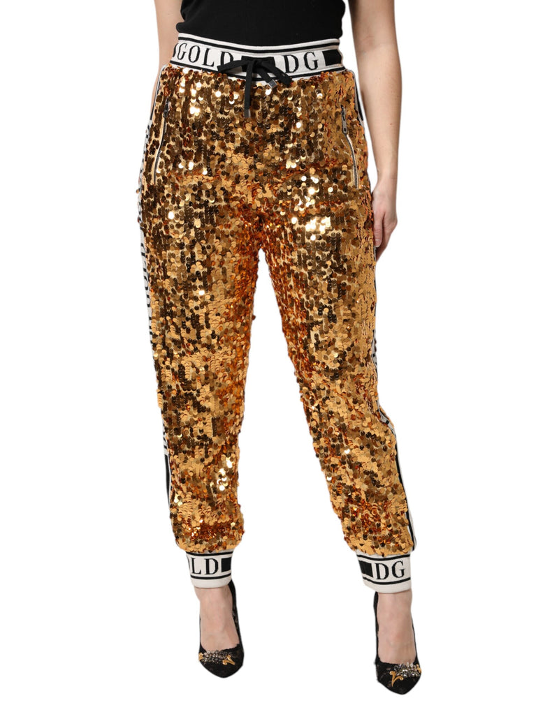 Metallic Gold DG Logo Sequined Jogger Pants-Dolce & Gabbana-LabelTerrace.com