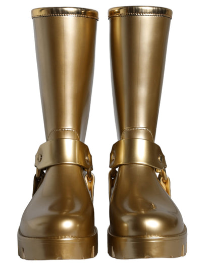 Metallic Gold Rubber PVC Rain Boots Shoes-Dolce & Gabbana-LabelTerrace.com