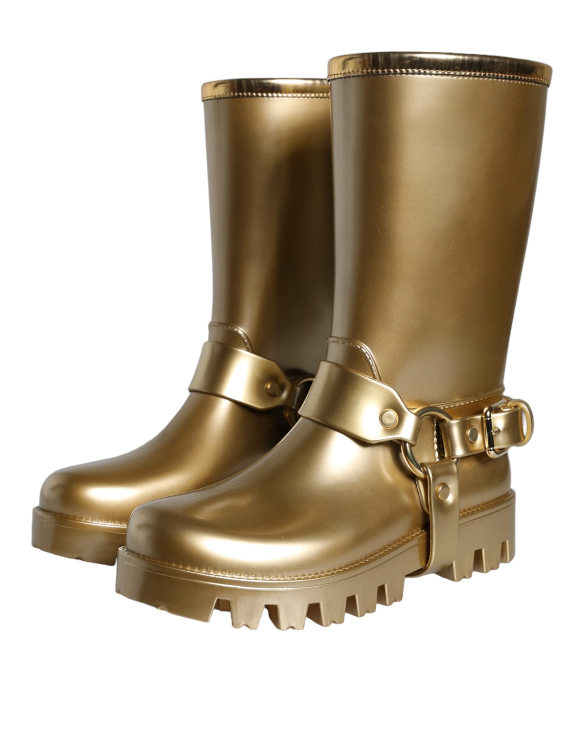 Metallic Gold Rubber PVC Rain Boots Shoes-Dolce & Gabbana-LabelTerrace.com