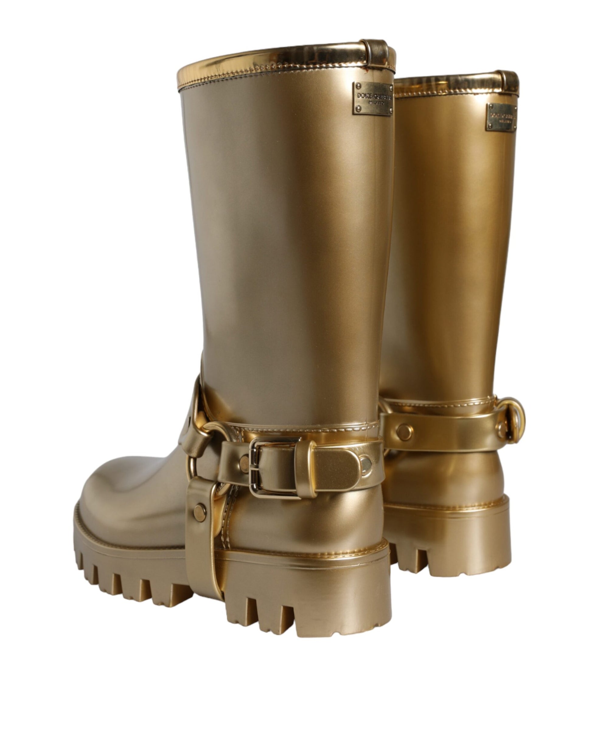 Metallic Gold Rubber PVC Rain Boots Shoes-Dolce & Gabbana-LabelTerrace.com