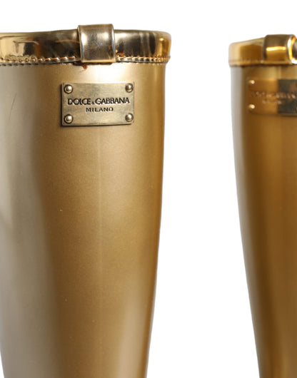 Metallic Gold Rubber PVC Rain Boots Shoes-Dolce & Gabbana-LabelTerrace.com