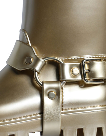 Metallic Gold Rubber PVC Rain Boots Shoes-Dolce & Gabbana-LabelTerrace.com