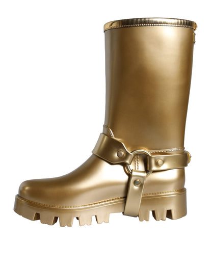 Metallic Gold Rubber PVC Rain Boots Shoes-Dolce & Gabbana-LabelTerrace.com