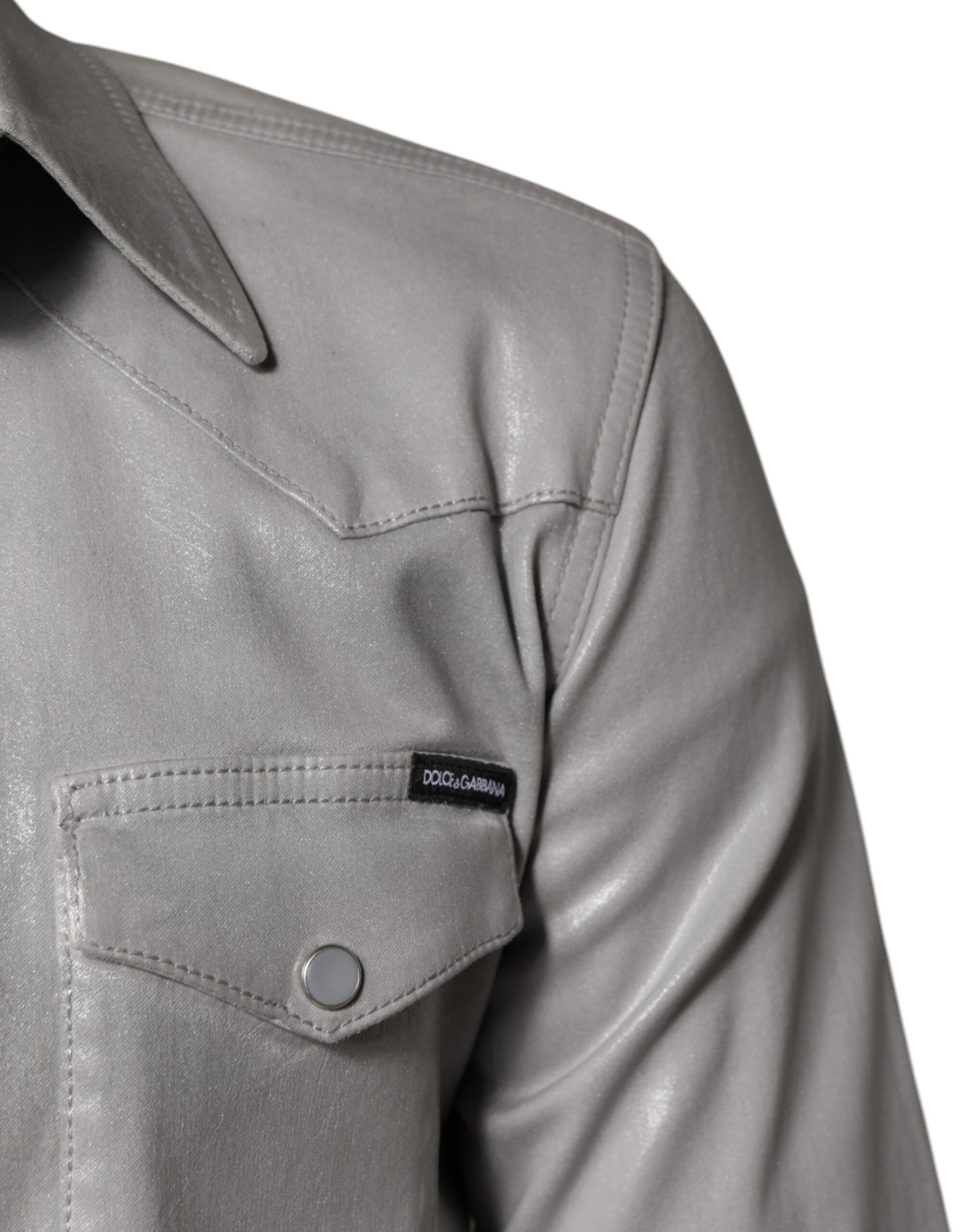 Metallic Gray Cotton Button Down Shirt-Dolce & Gabbana-LabelTerrace.com