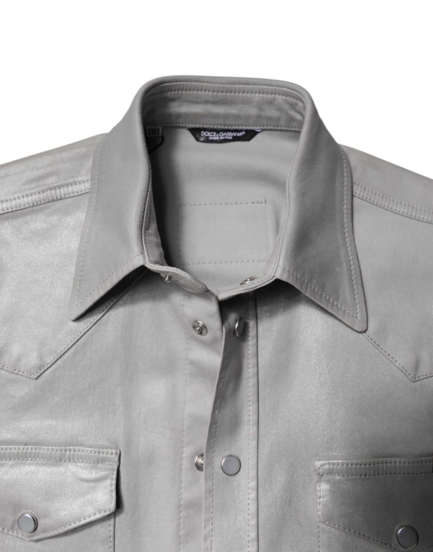 Metallic Gray Cotton Button Down Shirt-Dolce & Gabbana-LabelTerrace.com