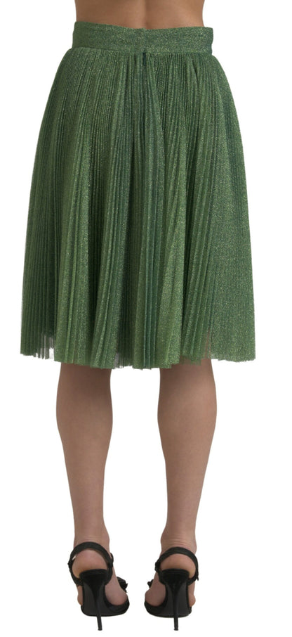 Metallic Green High Waist A-line Pleated Skirt-Dolce & Gabbana-LabelTerrace.com