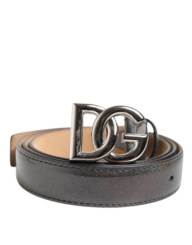 Metallic Leather Silver Tone Logo Buckle Belt-Dolce & Gabbana-LabelTerrace.com