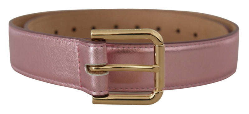 Metallic Pink Polished Leather Logo Metal Buckle Belt-Dolce & Gabbana-LabelTerrace.com