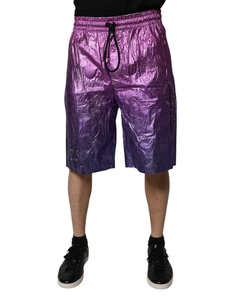 Metallic Pink Purple Two Tone Bermuda Shorts-Dolce & Gabbana-LabelTerrace.com