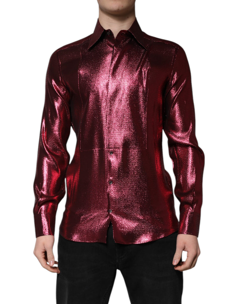 Metallic Red Cotton GOLD Dress Formal Shirt-Dolce & Gabbana-LabelTerrace.com