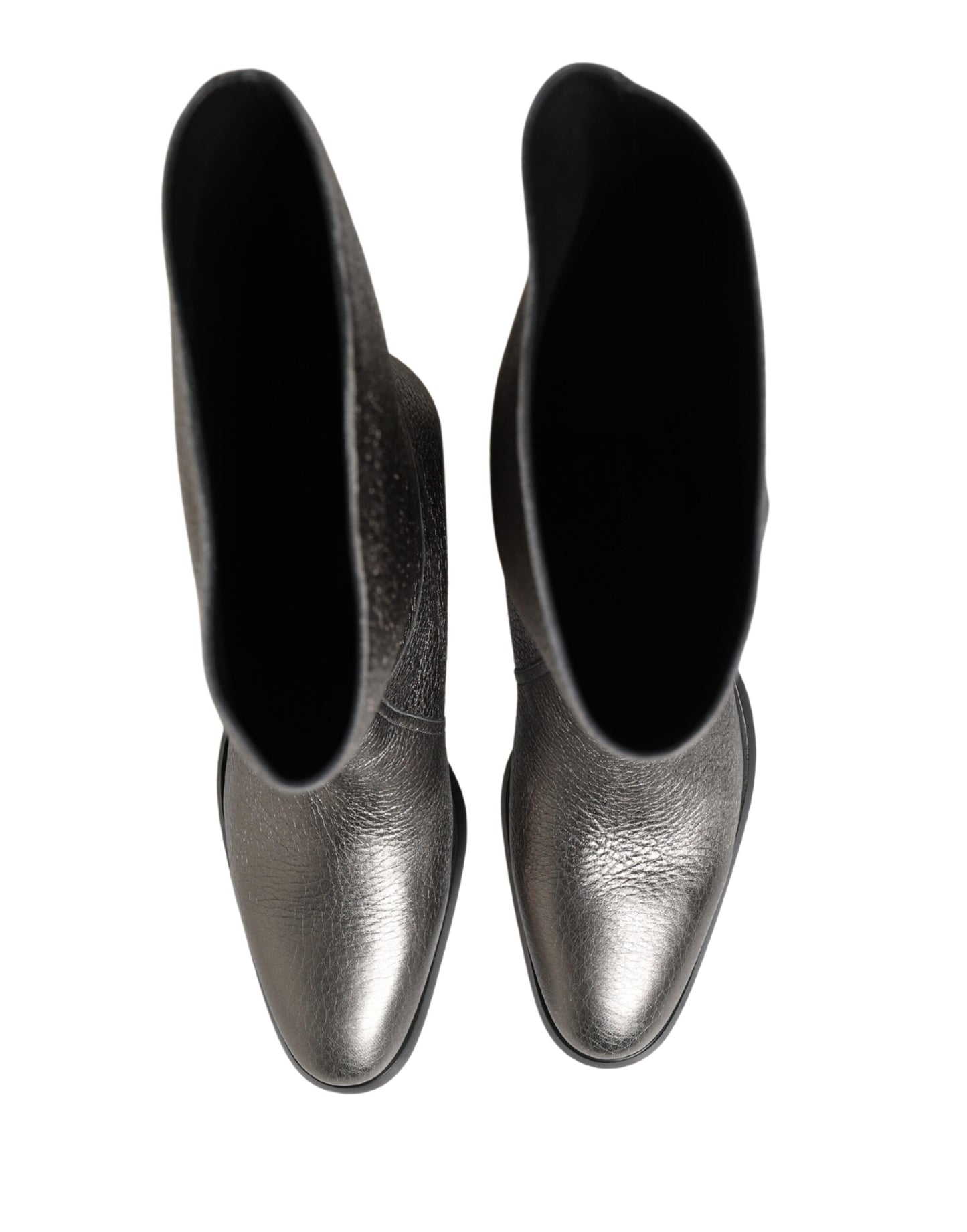 Metallic Silver Leather Knee High Boots Shoes