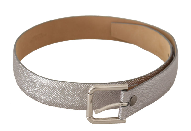 Metallic Silver Leather Metal Waist Buckle Belt-Dolce & Gabbana-LabelTerrace.com