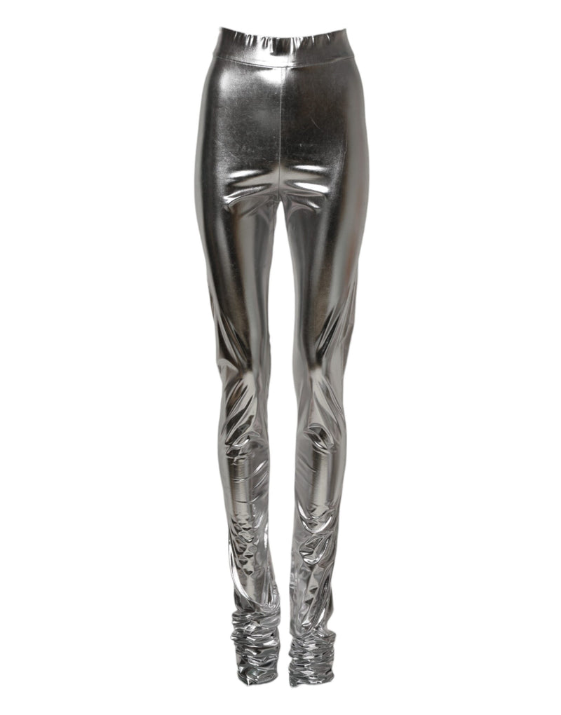 Metallic Silver Polyester Slim Fit Leggings Pants-Dolce & Gabbana-LabelTerrace.com