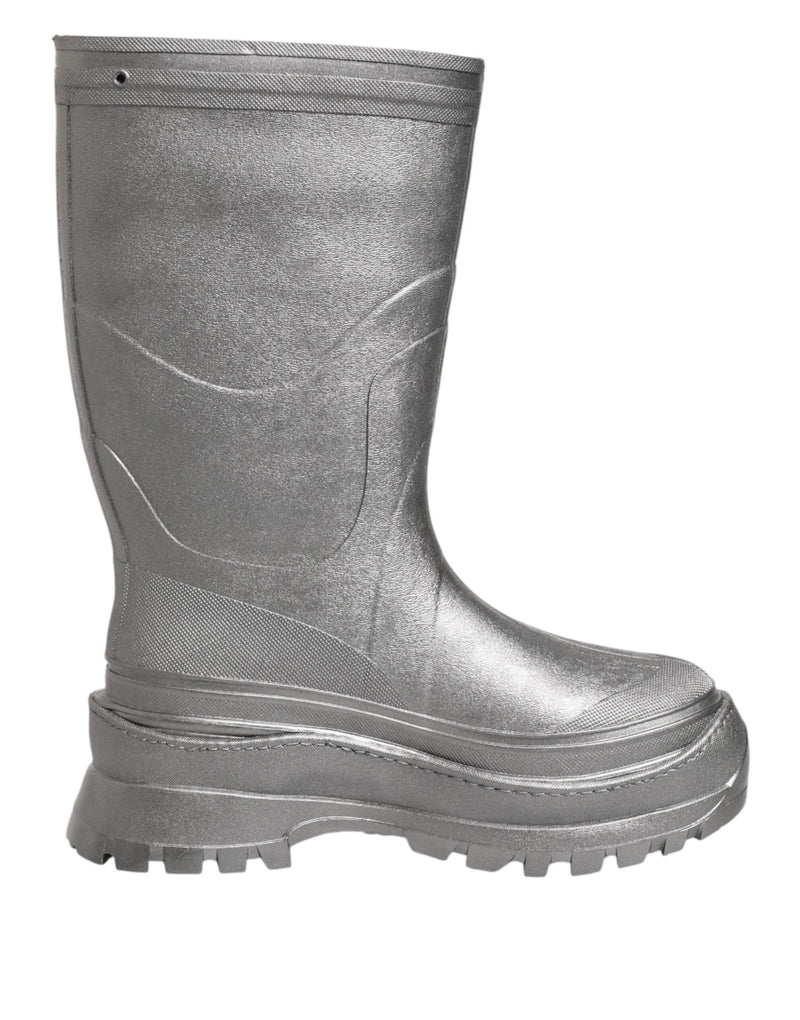 Metallic Silver Pull On Rain Boots Shoes-Dolce & Gabbana-LabelTerrace.com
