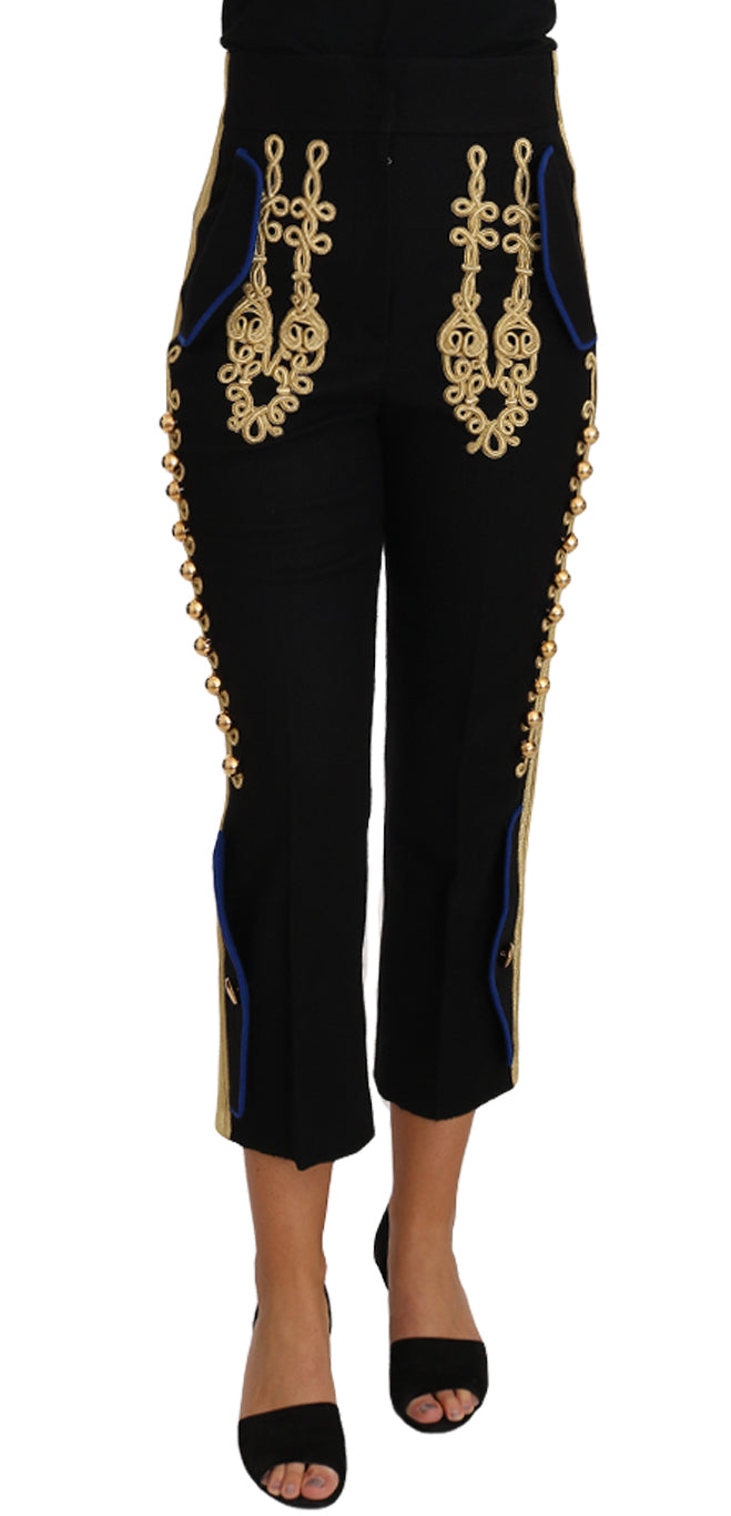 Military Embellished Pants Black Gold Dress Pant-Dolce & Gabbana-LabelTerrace.com