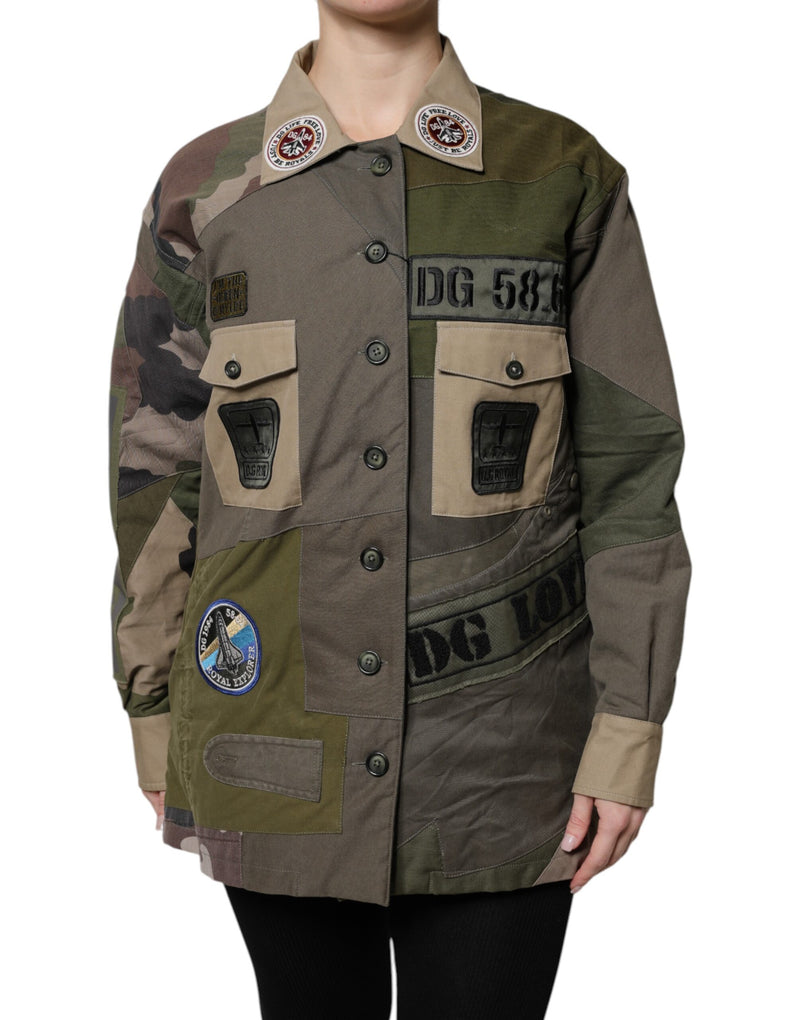 Military Green Cotton Button Down Jacket-Dolce & Gabbana-LabelTerrace.com