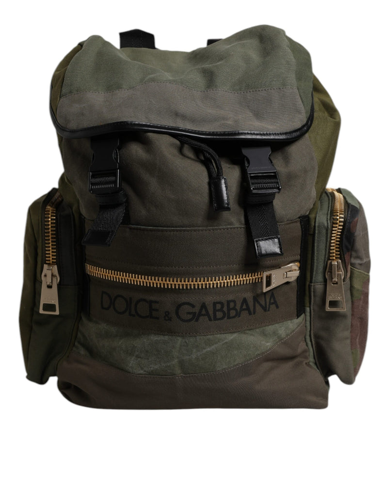 Military Green Patchwork School Backpack Bag-Dolce & Gabbana-LabelTerrace.com