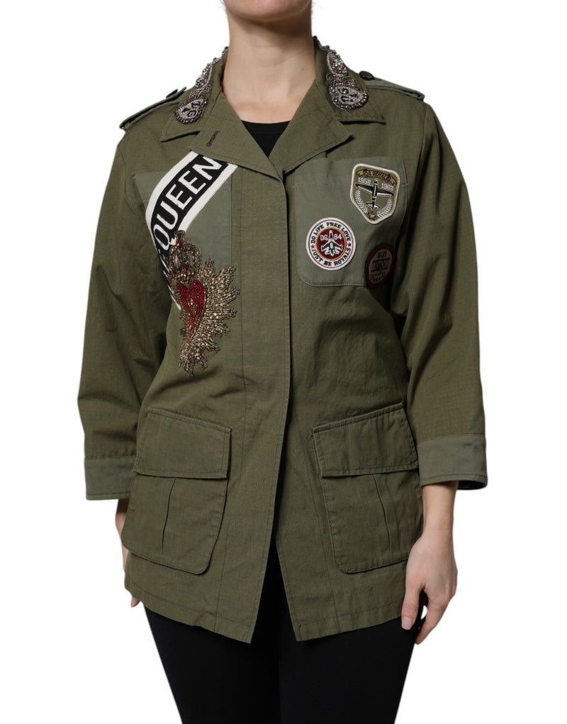 Military Green Queen Embellished Coat Jacket-Dolce & Gabbana-LabelTerrace.com