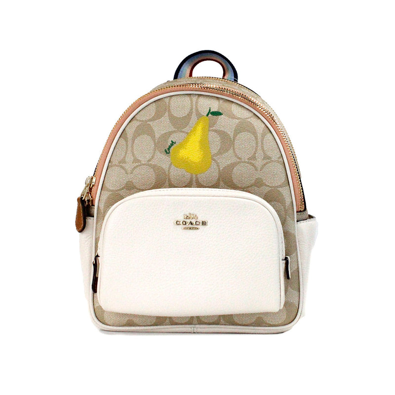 Mini Court Signature Pear Motif Shoulder Backpack Bookbag Bag Chalk Taffy-COACH-LabelTerrace.com