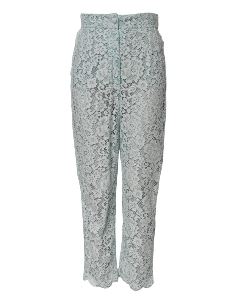 Mint Green Cotton Floral Lace Trousers Pants-Dolce & Gabbana-LabelTerrace.com