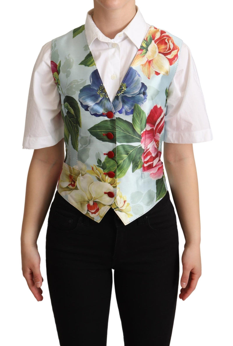 Mint Green Floral Silk Waistcoat Vest-Dolce & Gabbana-LabelTerrace.com