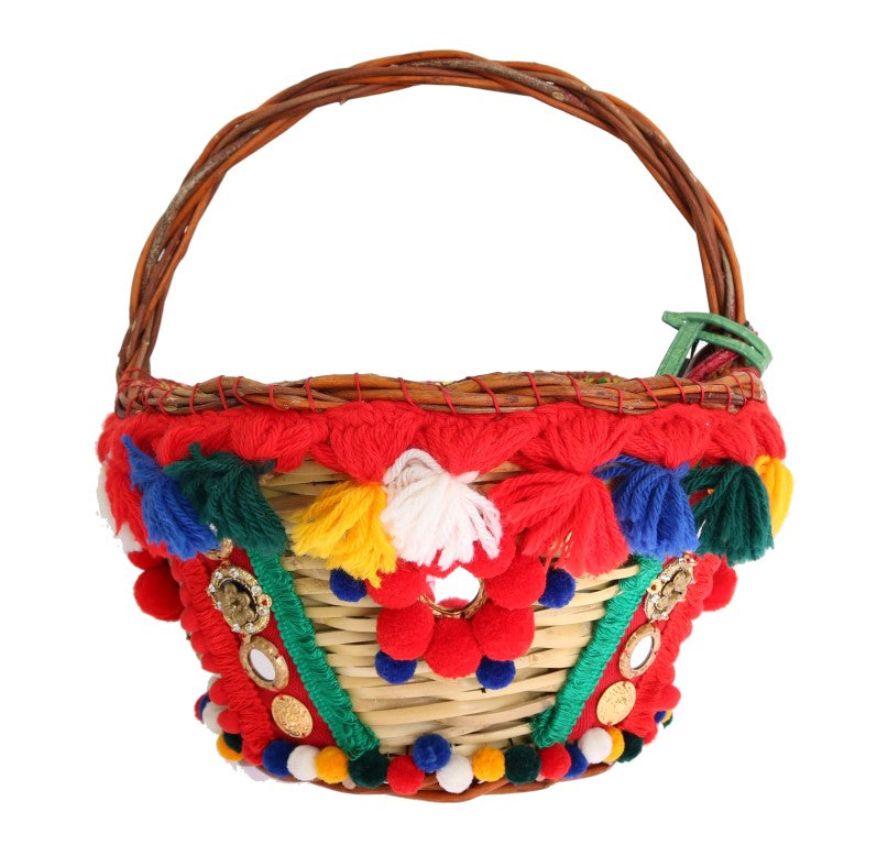 Multicolor AGNESE Straw Crystal Pom Pom Bag-Dolce & Gabbana-LabelTerrace.com