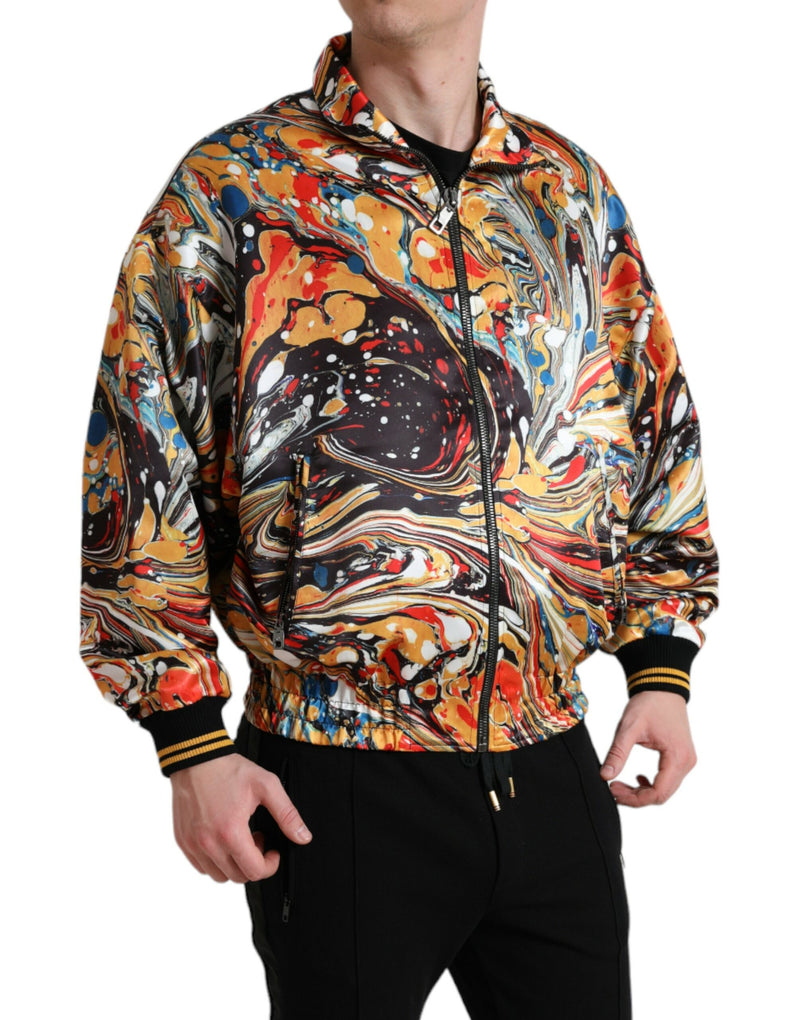 Multicolor Abstract Polyester Bomber Jacket-Dolce & Gabbana-LabelTerrace.com