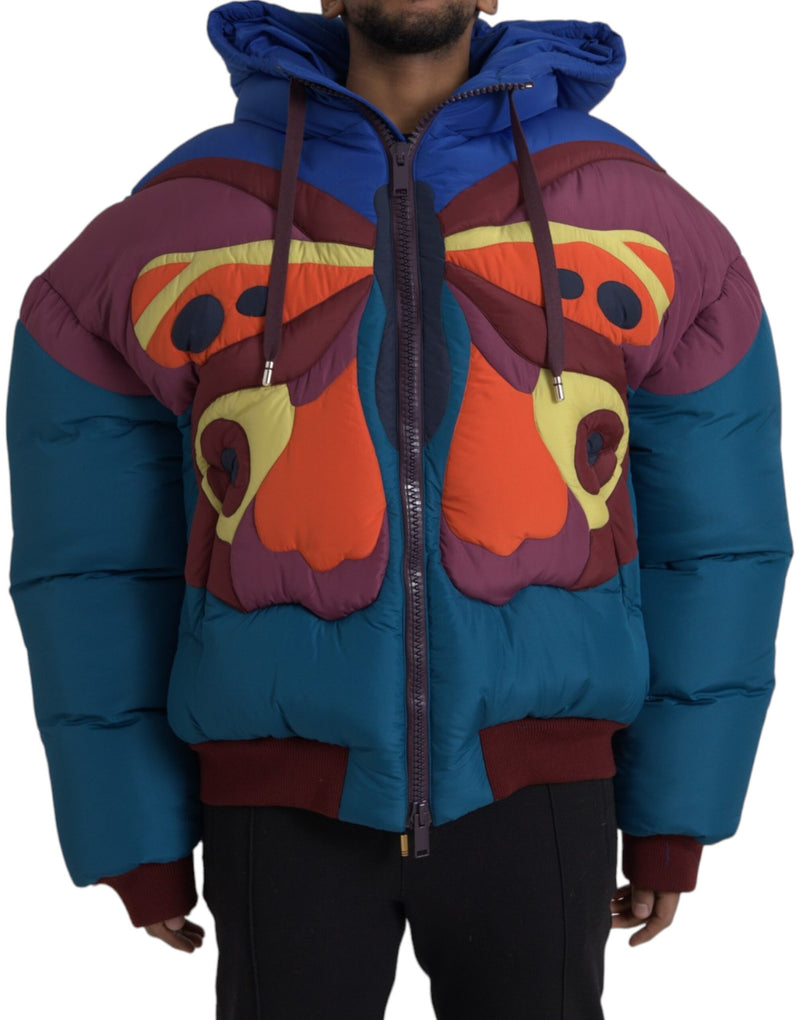 Multicolor Butterfly Hooded Puffer Jacket-Dolce & Gabbana-LabelTerrace.com