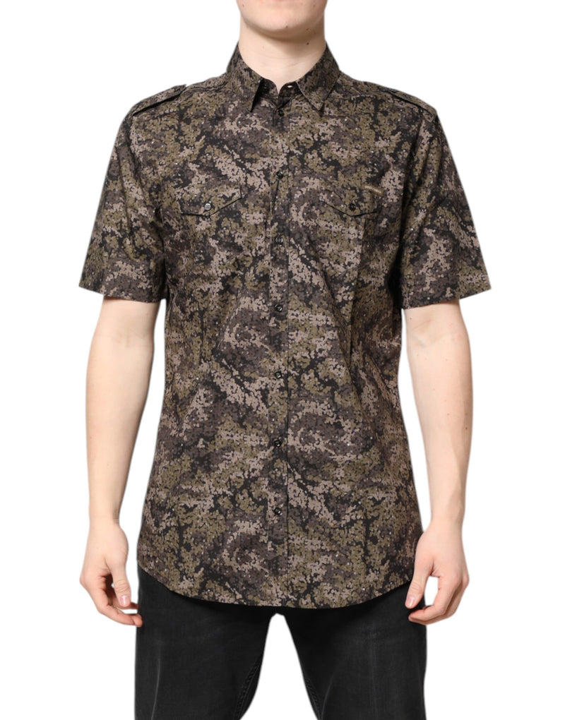 Multicolor Camouflage Button Down GOLD Shirt-Dolce & Gabbana-LabelTerrace.com