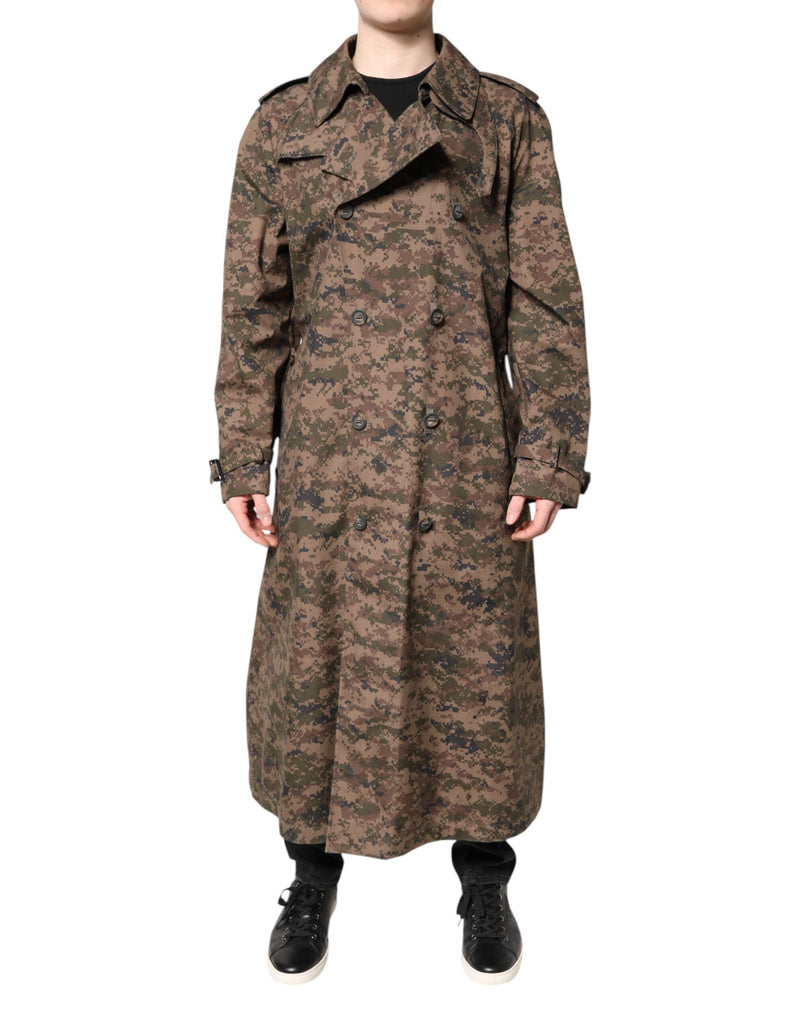 Multicolor Camouflage Double Breasted Coat Jacket-Dolce & Gabbana-LabelTerrace.com